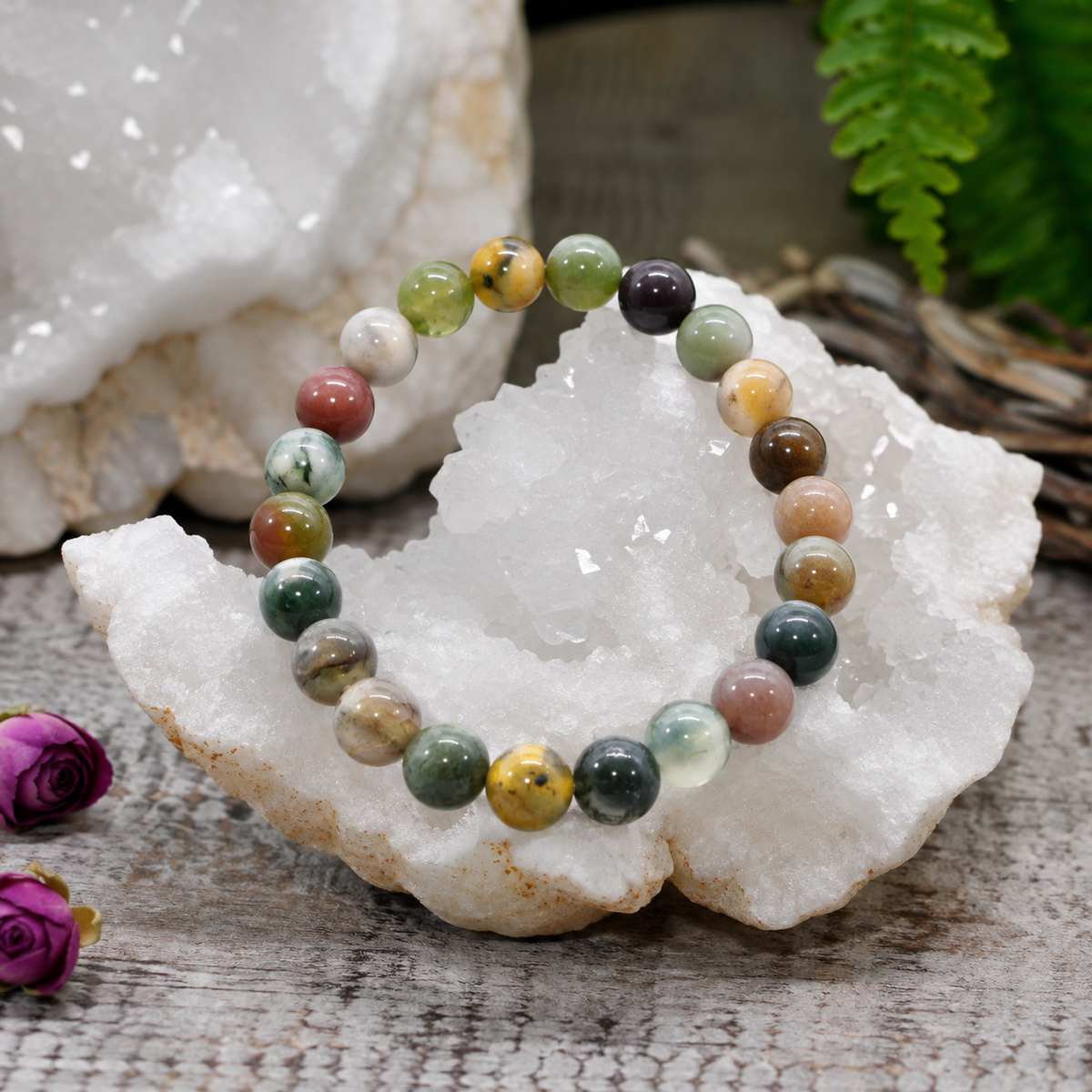 Moss Agate Pearl Bracelet
