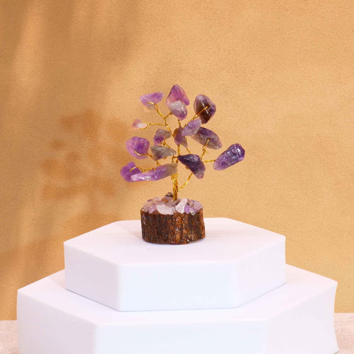 Amethyst Gemstone Tree, Wood Base