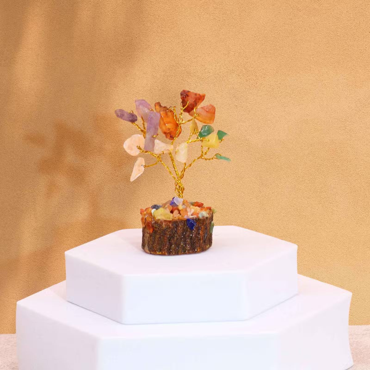 Chakra Stones Gemstone Tree, Wood Base