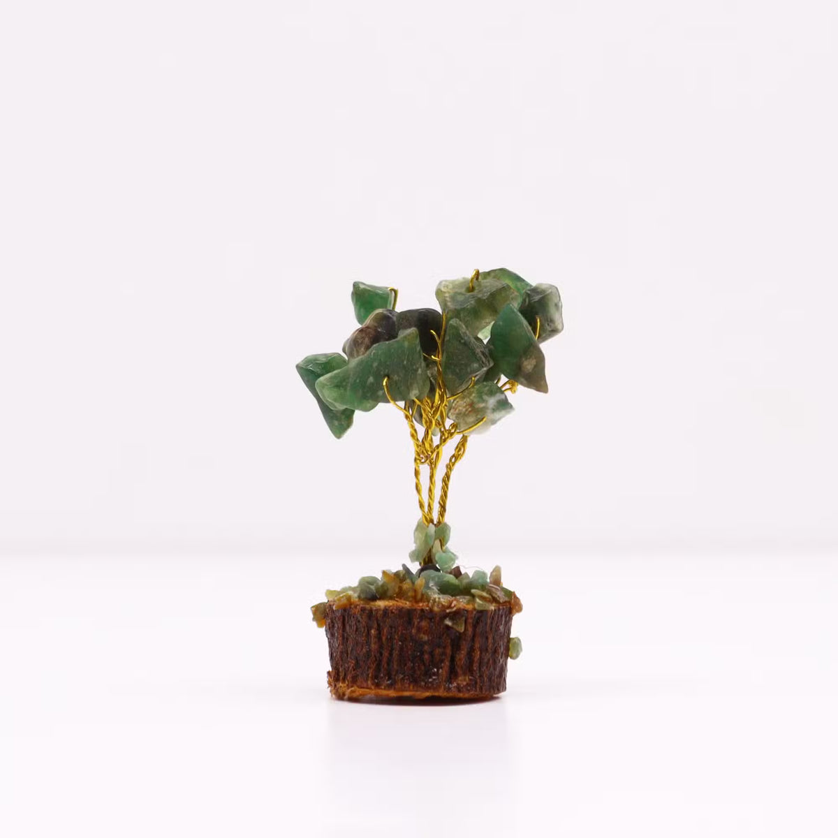 Green Aventurine Gemstone Tree, Wood Base