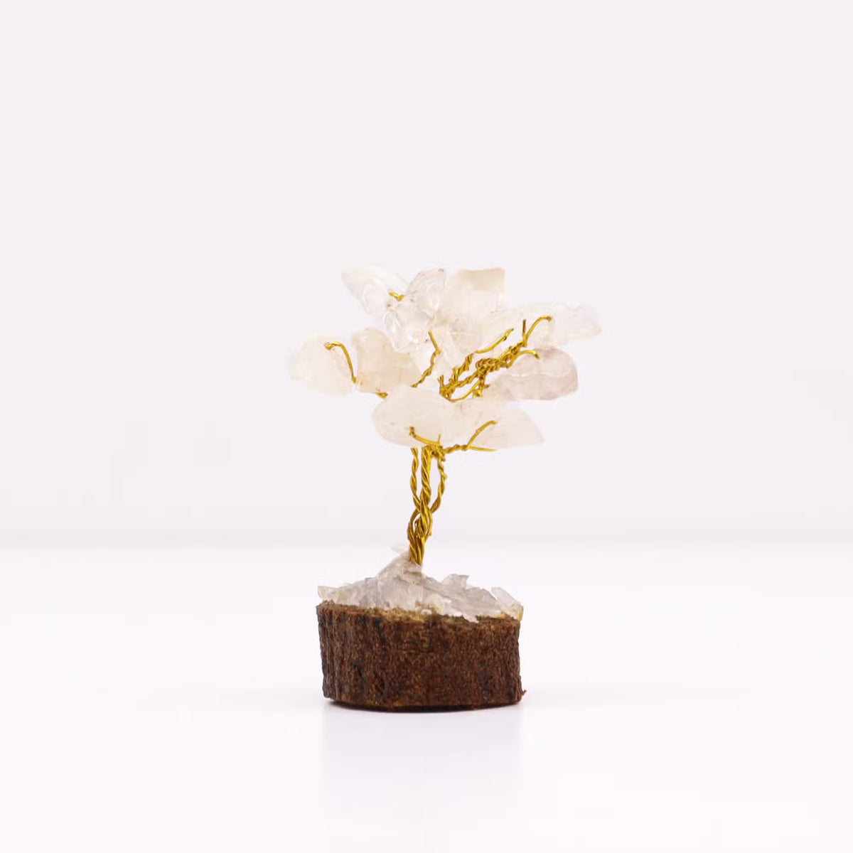 Clear Quartz Gemstone Tree, Wood Base