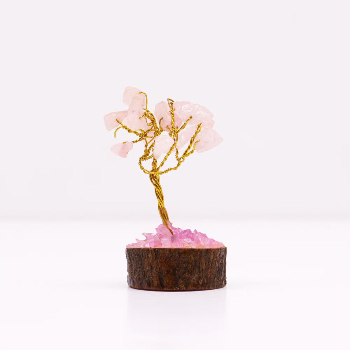 Rose Quartz Gemstone Tree, Wood Base