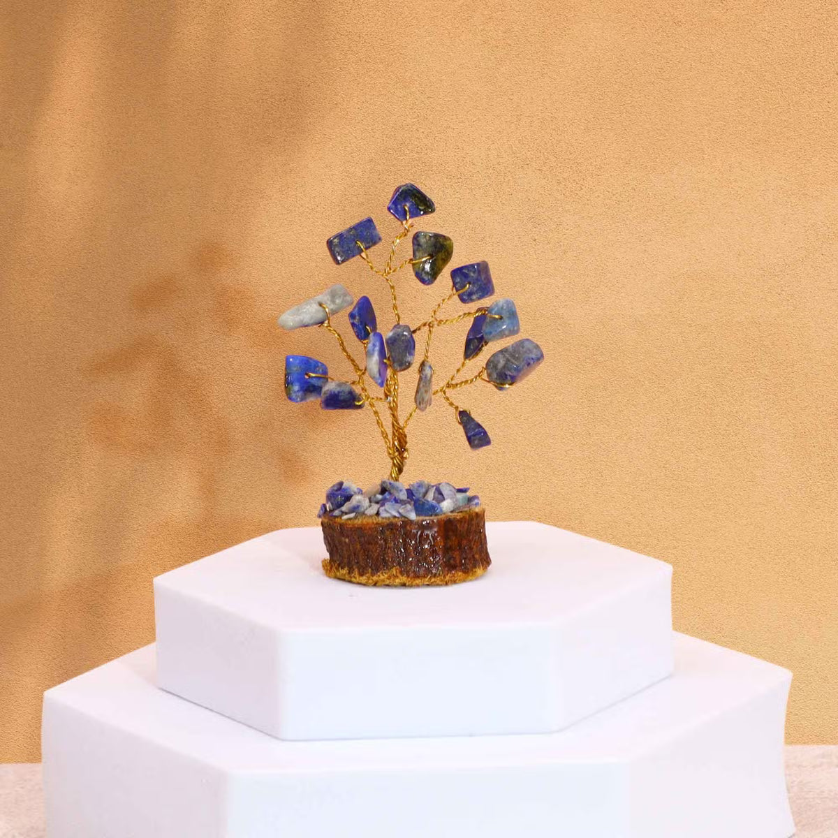Sodalite Gemstone Tree, Wood Base
