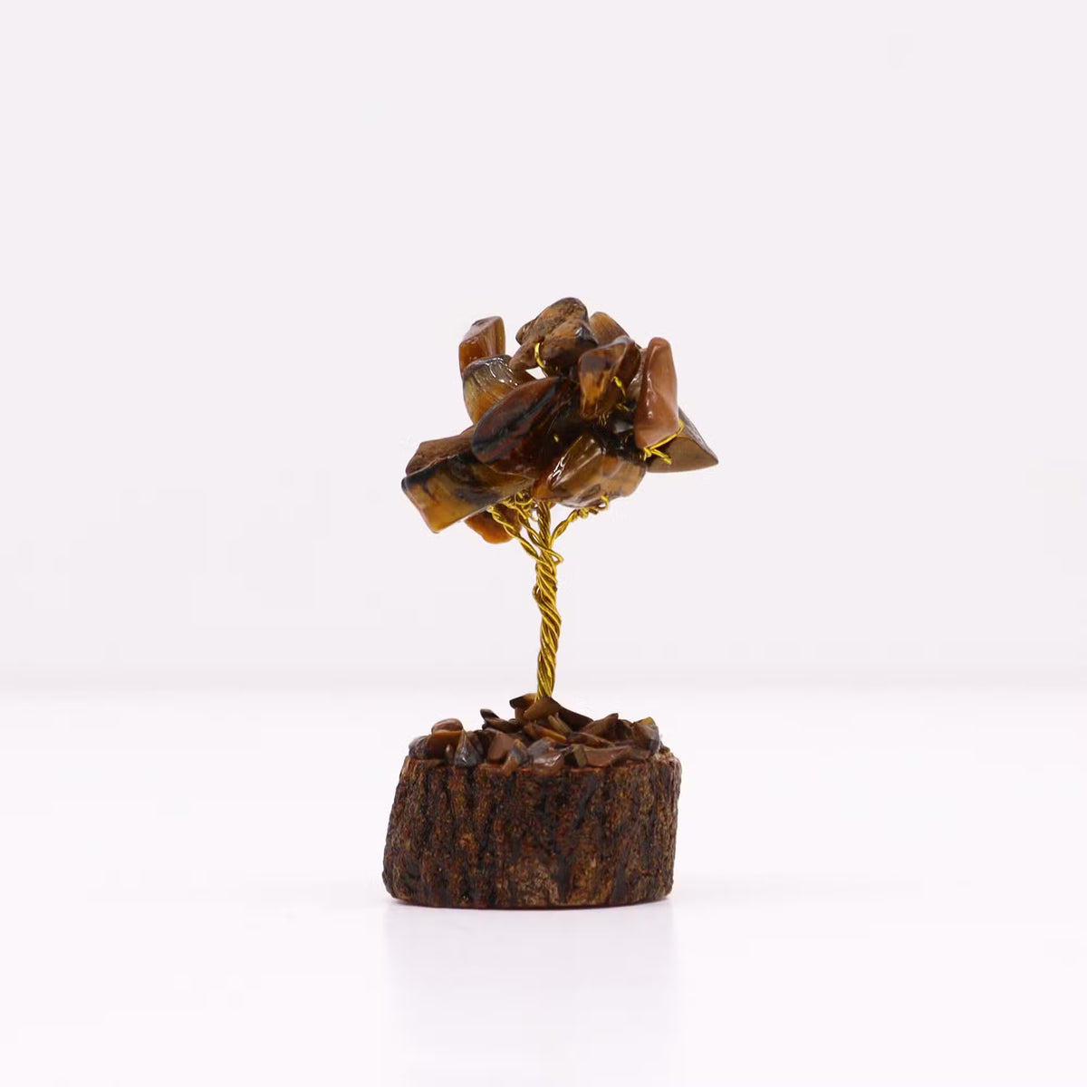 Tiger's Eye Gemstone Tree, Wood Base